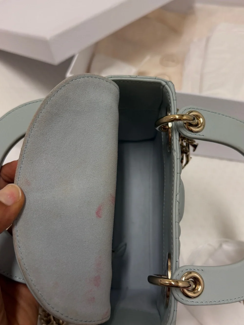 Dior Mini Lady Dior Top Handle Bag in Pale Slate Gray with Gold Hardware - Picture 8 of 10